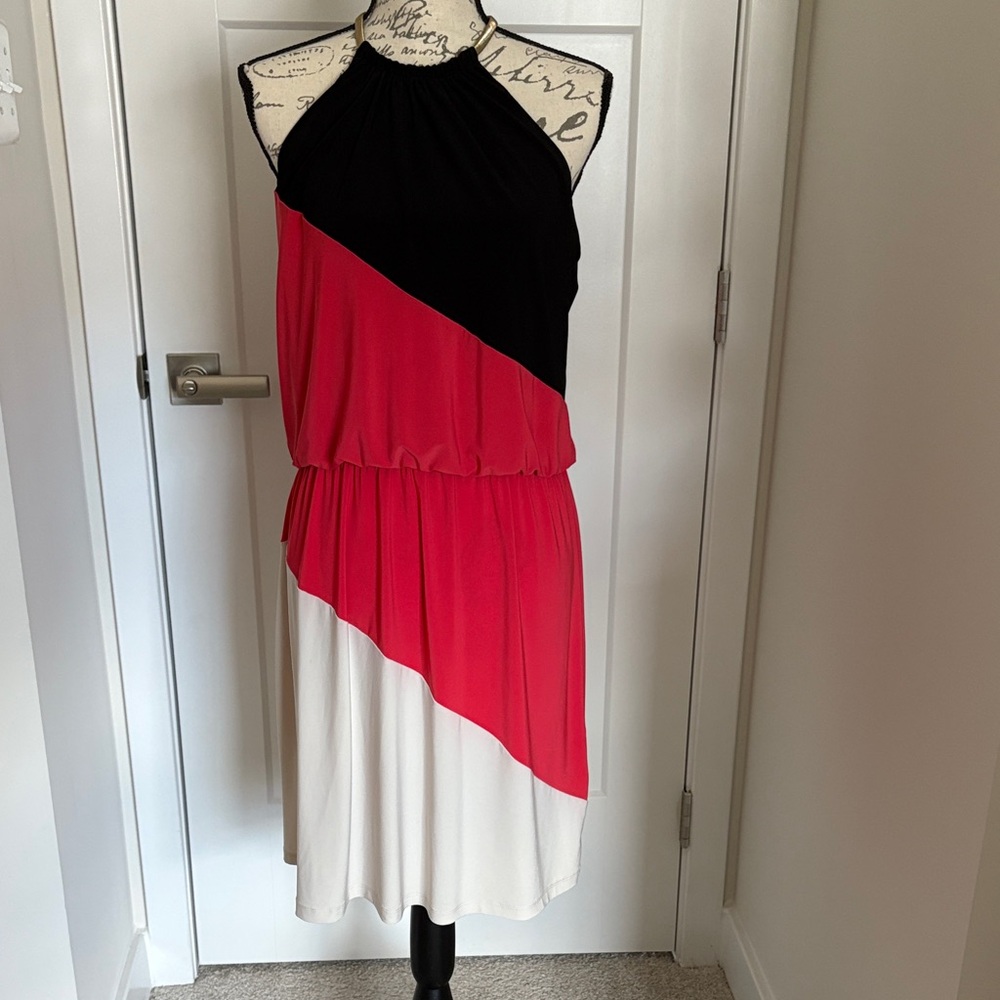 Y2K vintage dressbarn Black, Pink, and Cream Midi Dress